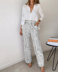 Kendra™ Elegant Two-Piece Set | Stylish Blouse and Chic Trousers - Grey