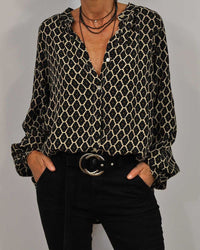 ELVIRA™ - Geometric V-Neck Blouse - Black