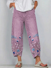 Hazel - Casual Embroidered Pants - Purple