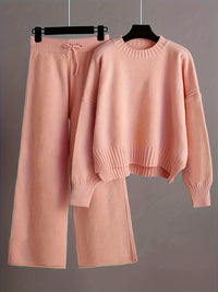 Emily™ Cozy Knit Loungewear Set | Relaxed Sweater and Wide-Leg Trousers - Pink
