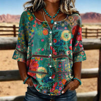 Marina™ | Vintage Floral Button Blouse - Multicolored