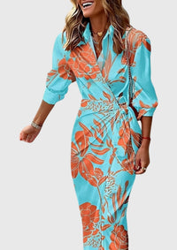 Everly™ | Elegant Wrap Dress with Print - Turquoise
