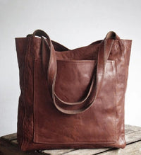 Pamela | Classic Leather Tote - Dark Brown