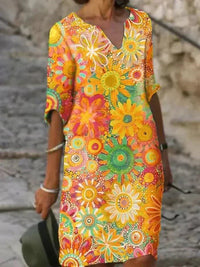 Nira | Vibrant Floral Midi Dress - Yellow (Almost sold out)