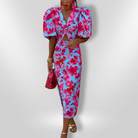 Oranit™ | Pleated Sleeve Colourful Dress - Pink