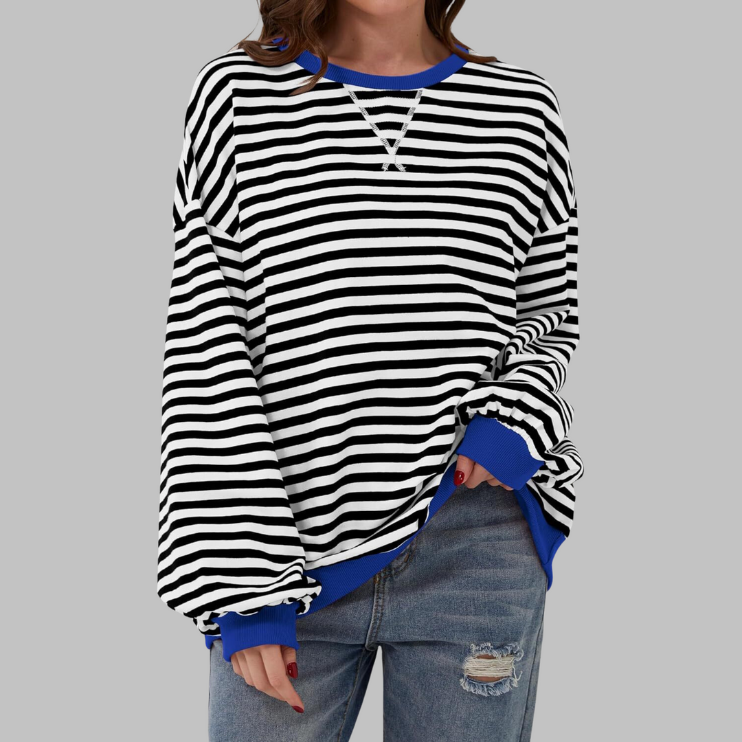 LUKA - Casual Long Sleeve Round Neck Striped Sweatshirt (Restocked)