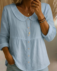 Arlira | Soft Linen Blouse with Peter Pan Collar - Light blue