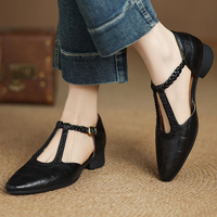 Real Leather Mary Janes - Black