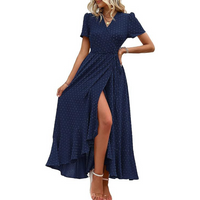 Marjorie™ | Cozy Summer Wrap Ruffle Hem Split Maxi Dress - Navy Blue