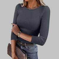 DAVINA™ - Casual Plain Crewneck Slim-Fit Top - Dark Grey