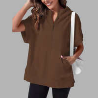 EMERLINDA™ – Relaxed Oversized Half-Zip Summer Hoodie - Brown