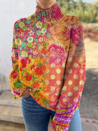 Lynette | Floral polka dot print turtleneck sweater - Multicolour