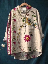 Isla | Women's Vintage Floral Art Print Casual Shirt. - Multicolour