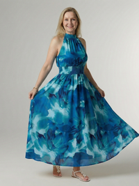 Sylin | Gathered Halter Midi Dress - Blue