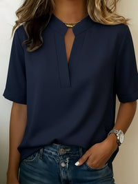Élise | Elegant Short Sleeve V-Neck Blouse - Dark Blue