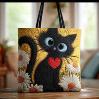 Handcrafted Bag | The Black Cat and the Flowers - 15" x 13.8"
