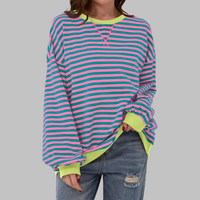 LUKA - Casual Long Sleeve Round Neck Striped Sweatshirt (Restocked) - Pink (almost sold out)