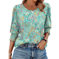 HELEIA™ - Elegant Casual Smocked Top - Lake Green Bottom Floral