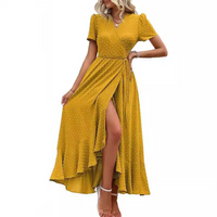 Marjorie™ | Cozy Summer Wrap Ruffle Hem Split Maxi Dress - Yellow