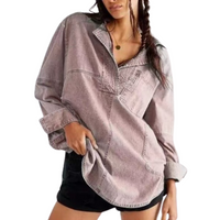 NALINAE™ – Chic V-Neck  Denim Tunic Top - Purple Pink