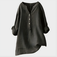 Veronique™ Elegant Cotton-Linen V-Neck Blouse - Dark Grey