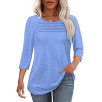 TESSARA™ – Casual Pleated Front Spring Top - Light Blue