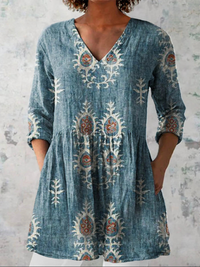 Elise | Long Blouse with V-Neck - Blue