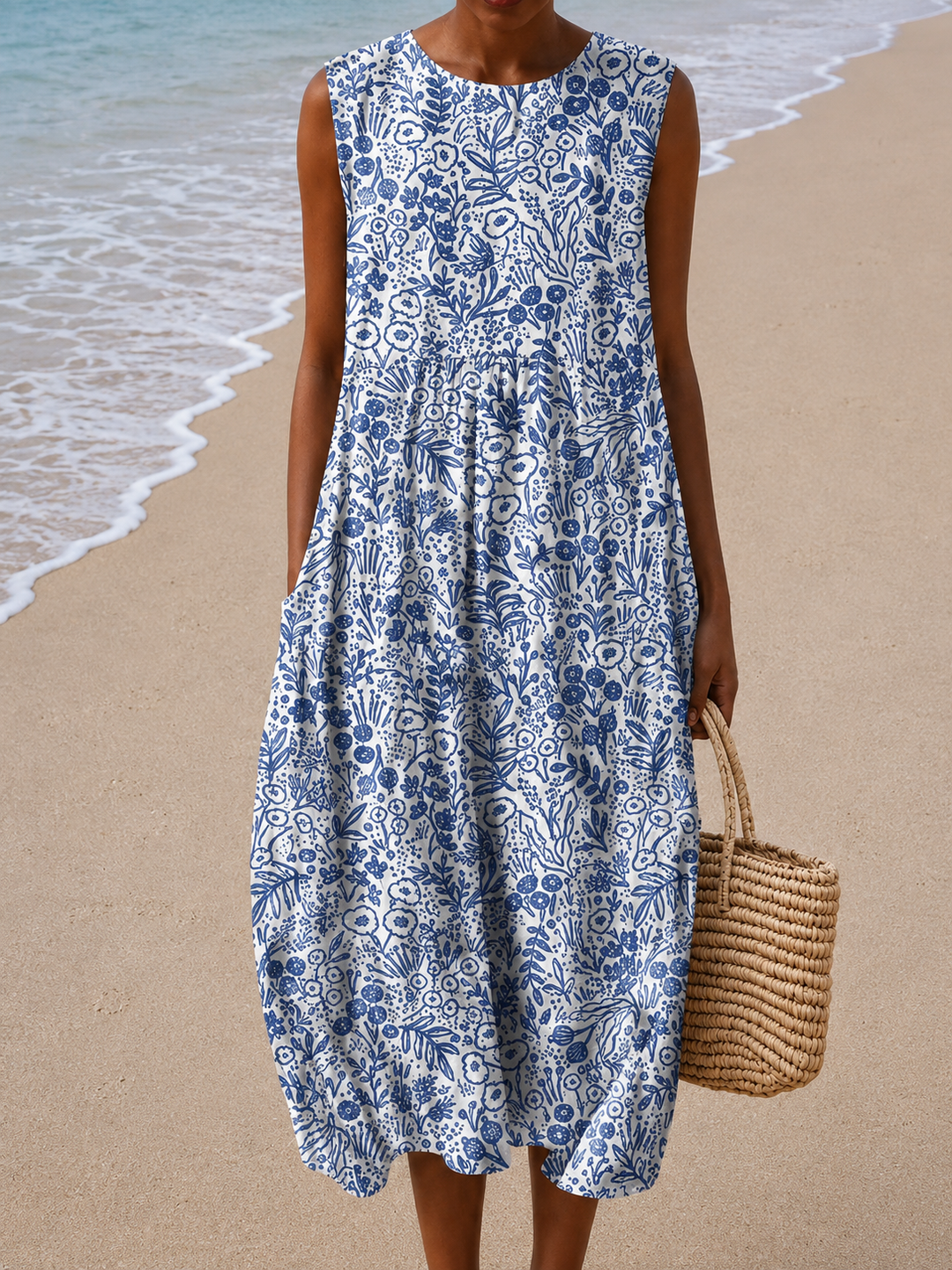 Ava - Women's Sleeveless Midi Dress with Relaxed Fit