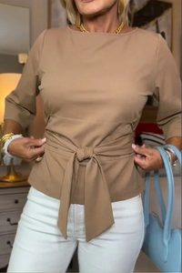 Edith | Stylish Bow Waist Top (1+1 Free – Add 2 to Your Cart to Receive Your Free Item) - Khaki