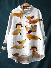Ava | Cute Dog Dachshund Art Print Casual Shirt - Multicolour