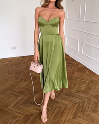 Liora™ | Strapless Elegant Midi Dress - Green
