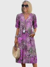 Bella | Elegant Floral Midi Dress - Lavender Purple