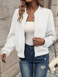 Linda™ | Textured Zip-Up Knit Jacket - White