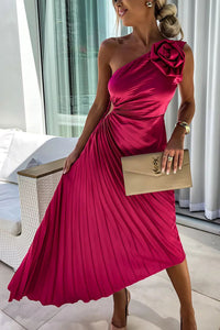 Eya™ | Elegant Floral One-Shoulder Maxi Dress - Red