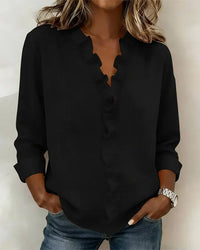 Aletta – Blouse Élégante et Flatteuse à Volants avec Décolleté en V - Noir