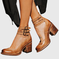 Elegant and Comfortable Real Leather Heels - Light brown