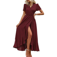 Pilar™ | Classy Flowy Wrap V-Neck Short Sleeve Maxi Dress - Red