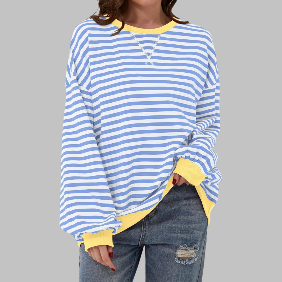 LUKA - Casual Long Sleeve Round Neck Striped Sweatshirt (Restocked)