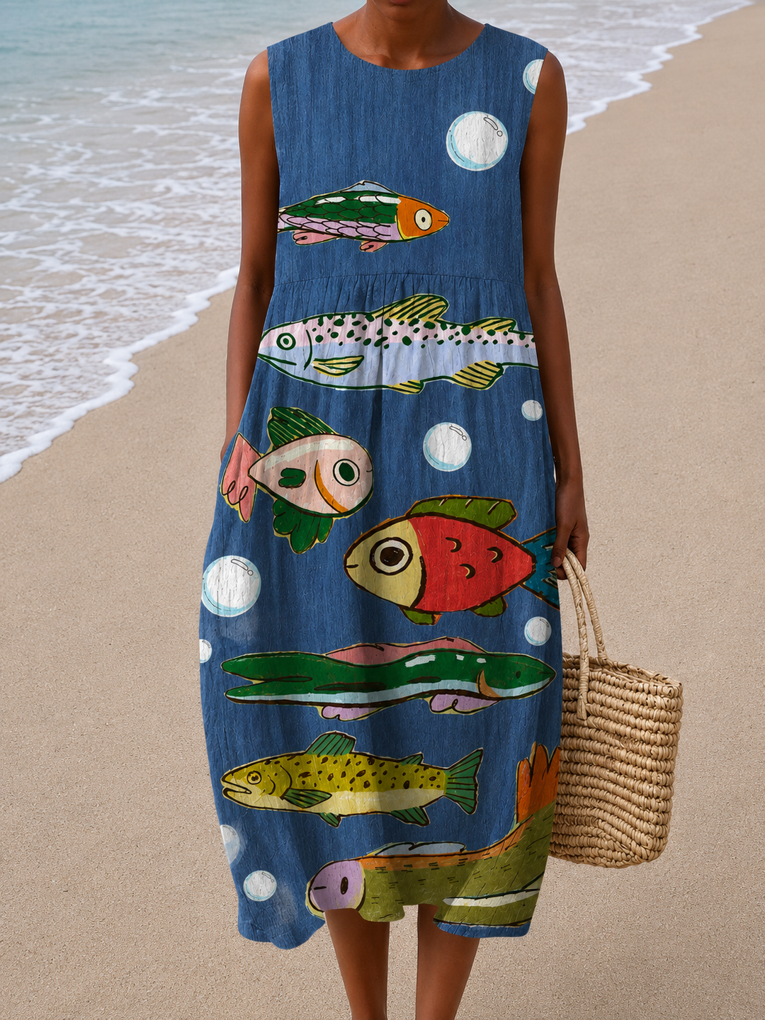 Mia - Women's Sleeveless Midi Dress with Relaxed Fit