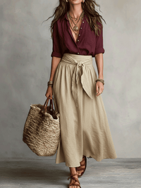 Effortless Elegance Boho Skirt Set - Red
