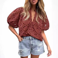 MAYUMI™ – Elegant Chic Puff Sleeve Long Sleeve Top - Dark Red
