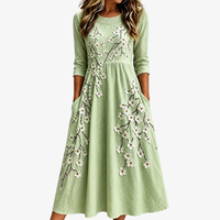 Sage Blossom Garden Pocket Midi Dress - S