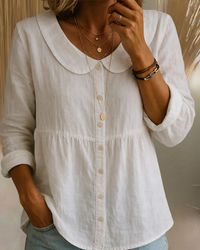 Arlira | Soft Linen Blouse with Peter Pan Collar - White