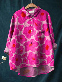 Mia | Vibrant Pink Floral Pattern Printed Women's Casual Shirt - Pink