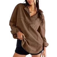 NALINAE™ – Chic V-Neck  Denim Tunic Top - Brown