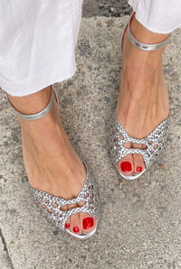 Jolina - Golden Woven Sandals - Silver