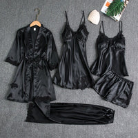 Rebecca | 5-Piece Silk Lace Nightwear Set - Black