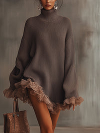 Nina | Ruffled Knit Dress - Brown