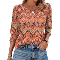 HELEIA™ - Elegant Casual Smocked Top - Orange-Red