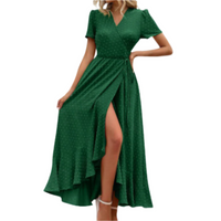 Marjorie™ | Cozy Summer Wrap Ruffle Hem Split Maxi Dress - Dark Green